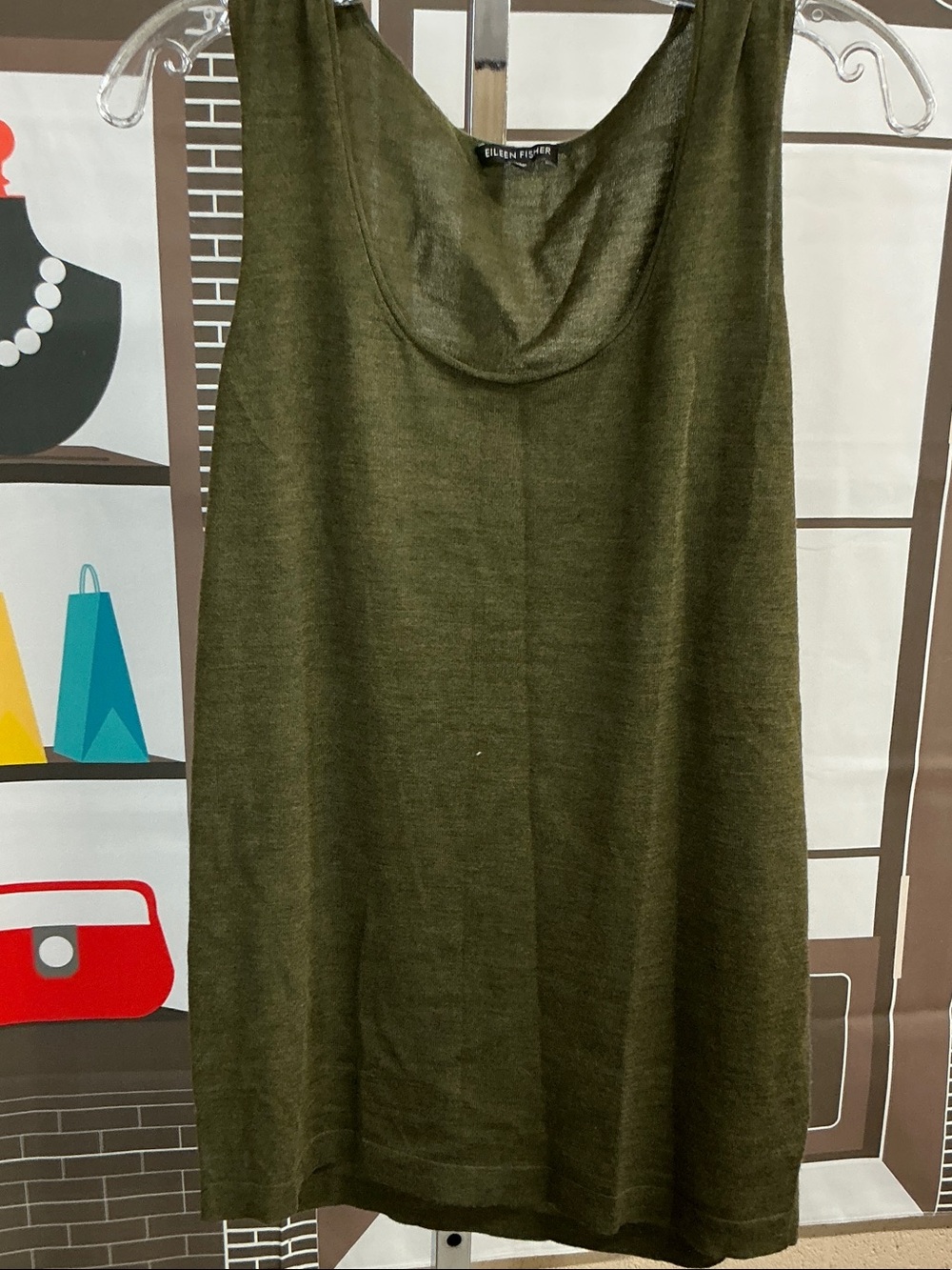 Eileen Fisher Olive Sleeveless Draped Knit Tunic Size Med #2284